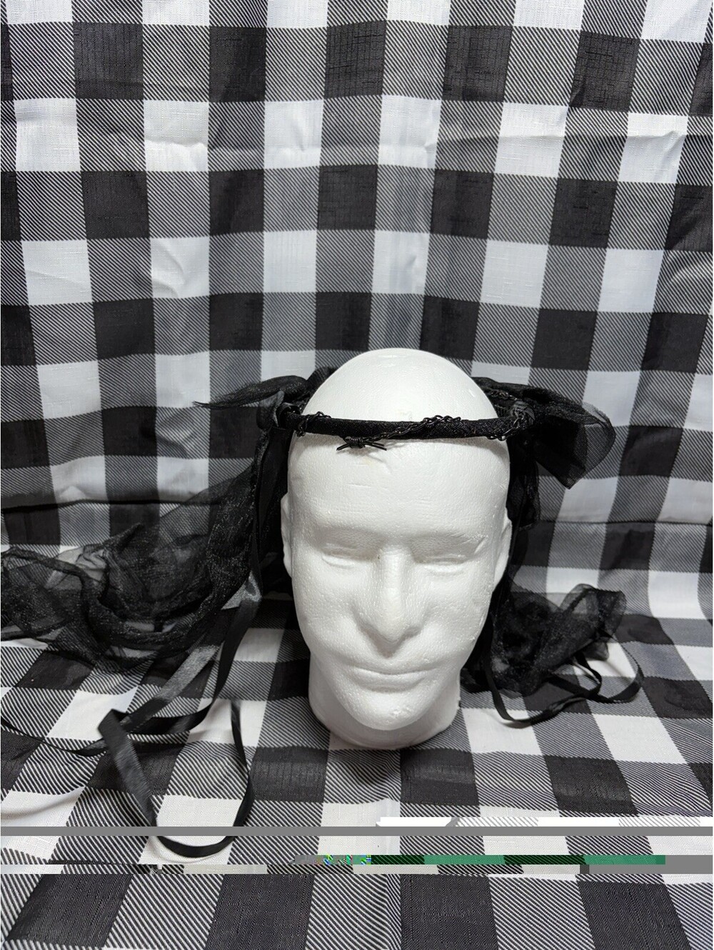 Halloween Black Mesh Head Band Veil Adult Costume